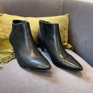 Black Leather Kitten Heel Booties